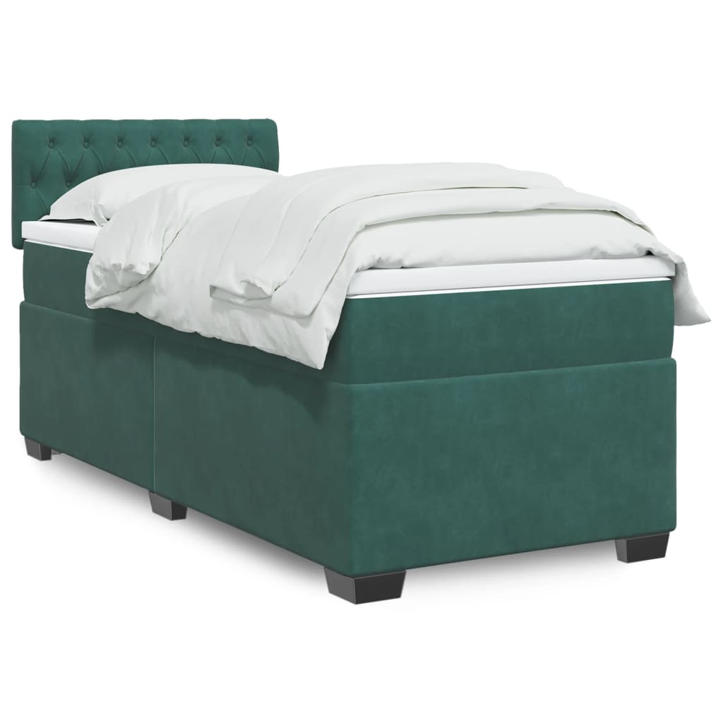 vidaXL Cama box spring con colchón terciopelo verde oscuro 90x190 cm