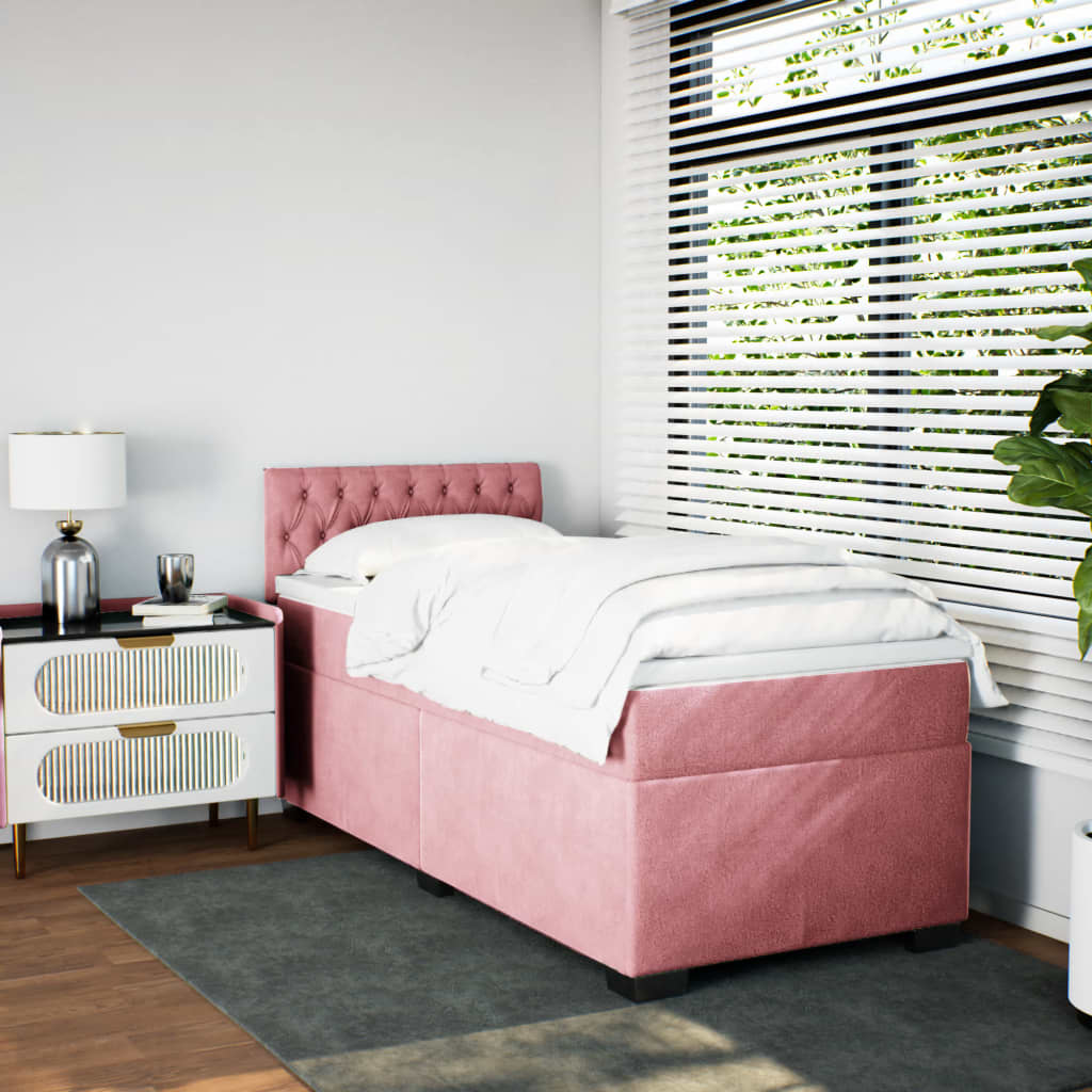 vidaXL Cama box spring con colchón terciopelo rosa 90x190 cm