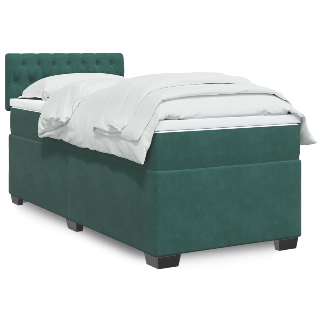 vidaXL Cama box spring con colchón terciopelo verde oscuro 90x200 cm