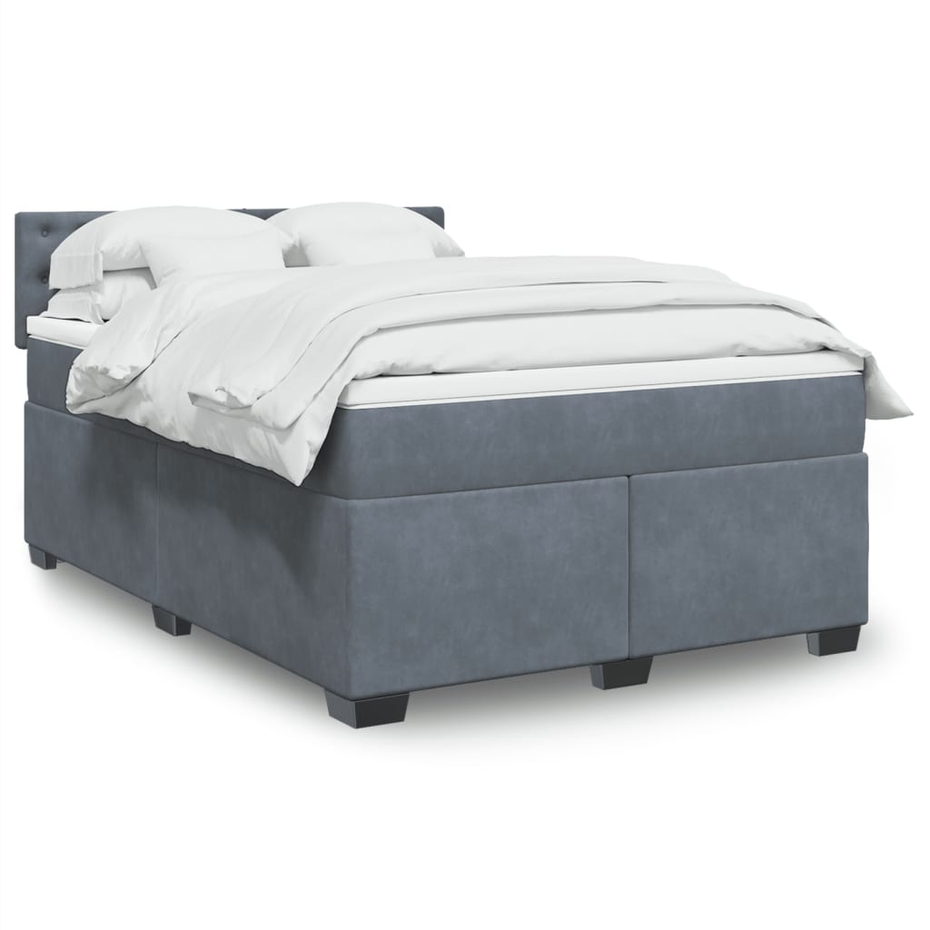 vidaXL Cama box spring con colchón terciopelo gris oscuro 140x190 cm