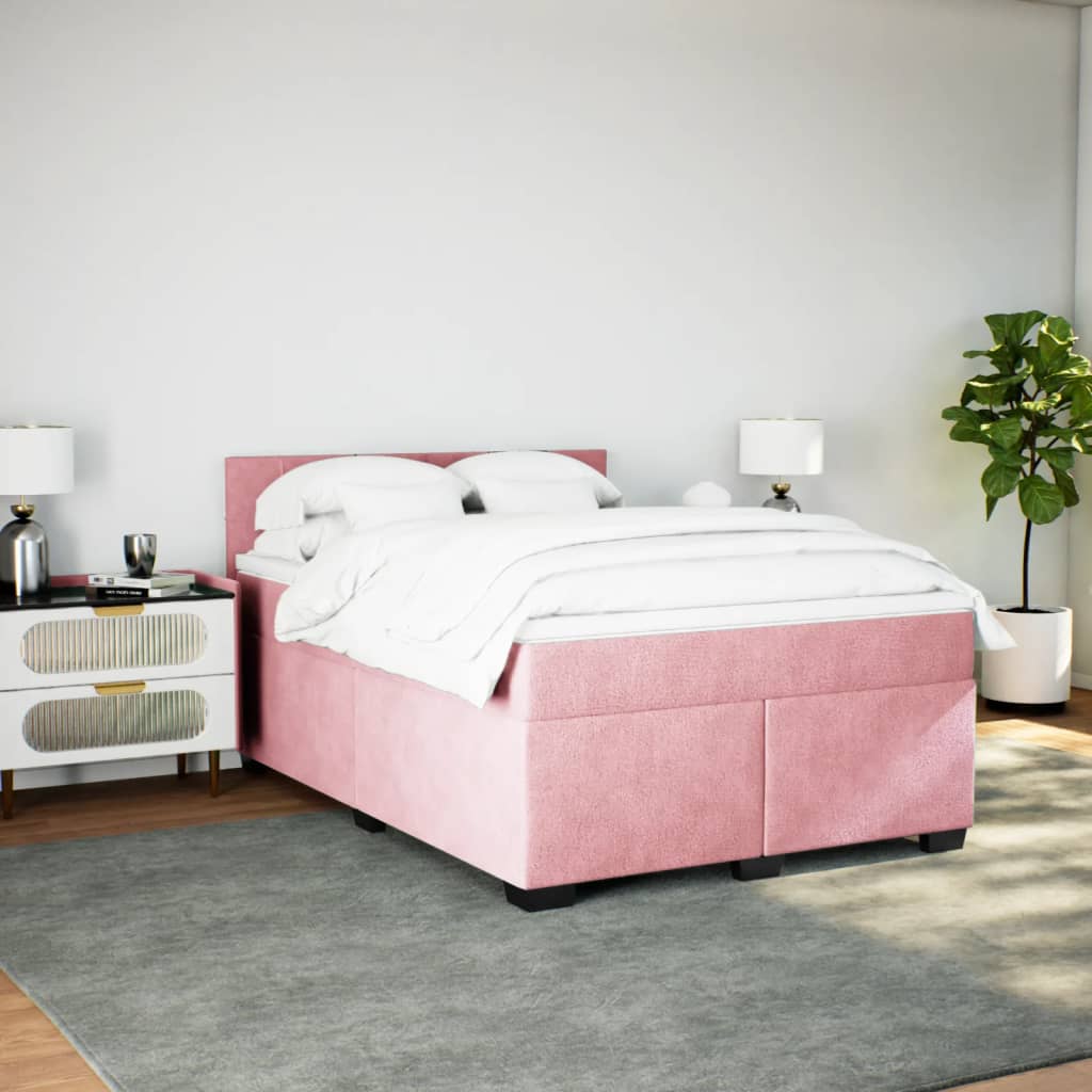 vidaXL Cama box spring con colchón terciopelo rosa oscuro 140x200 cm