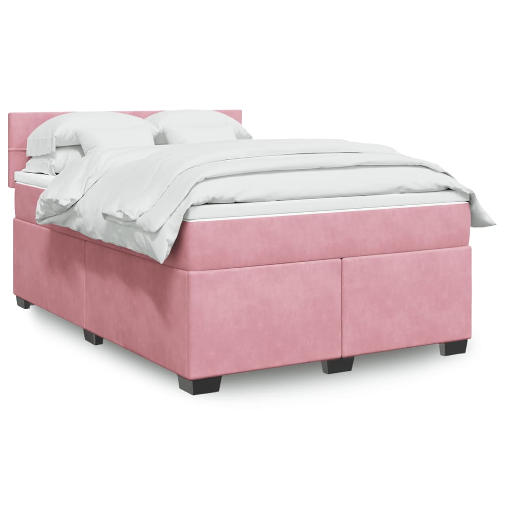 vidaXL Cama box spring con colchón terciopelo rosa oscuro 140x200 cm