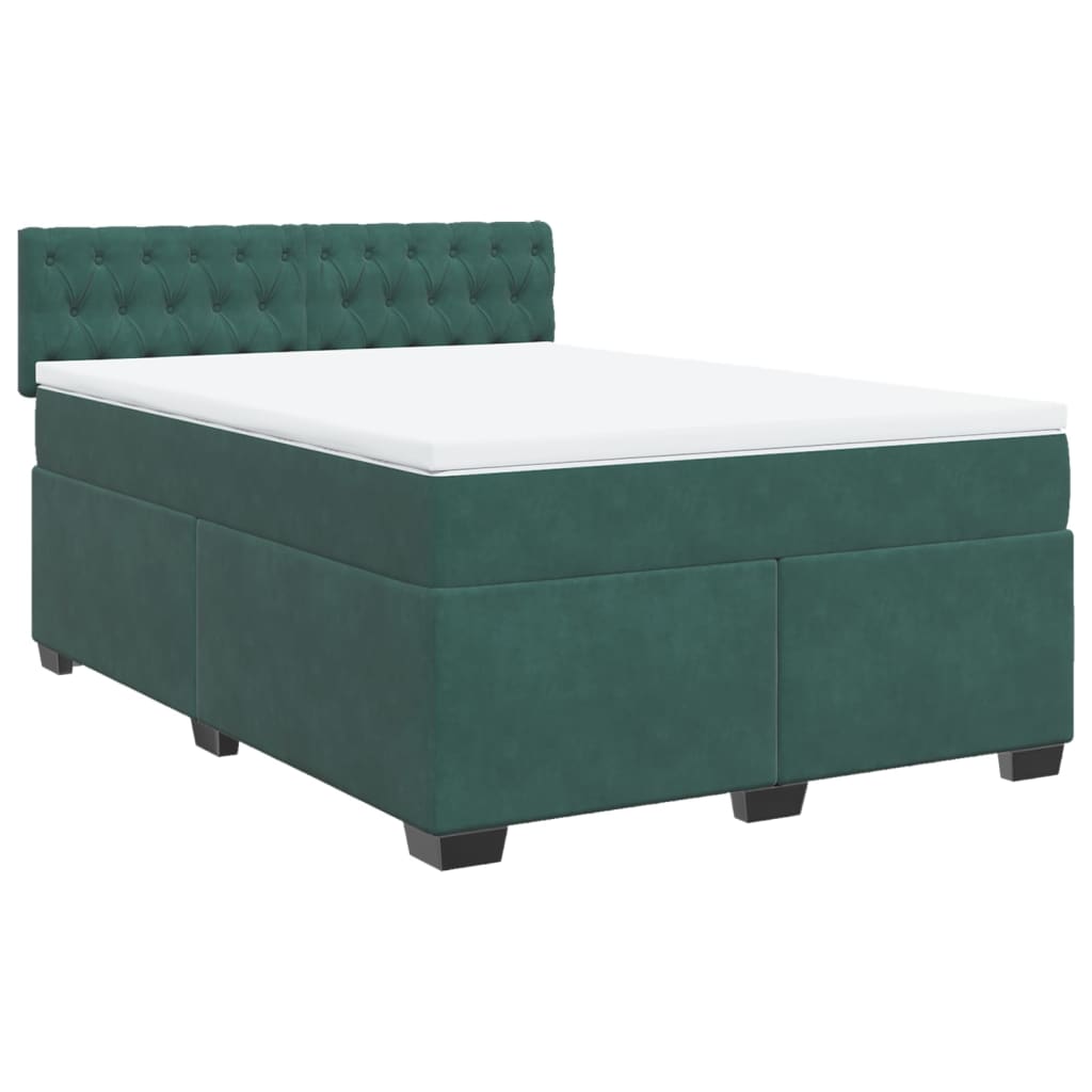 vidaXL Cama box spring con colchón terciopelo verde oscuro 140x200 cm