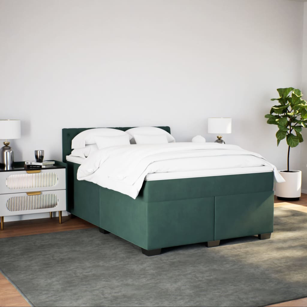 vidaXL Cama box spring con colchón terciopelo verde oscuro 140x200 cm