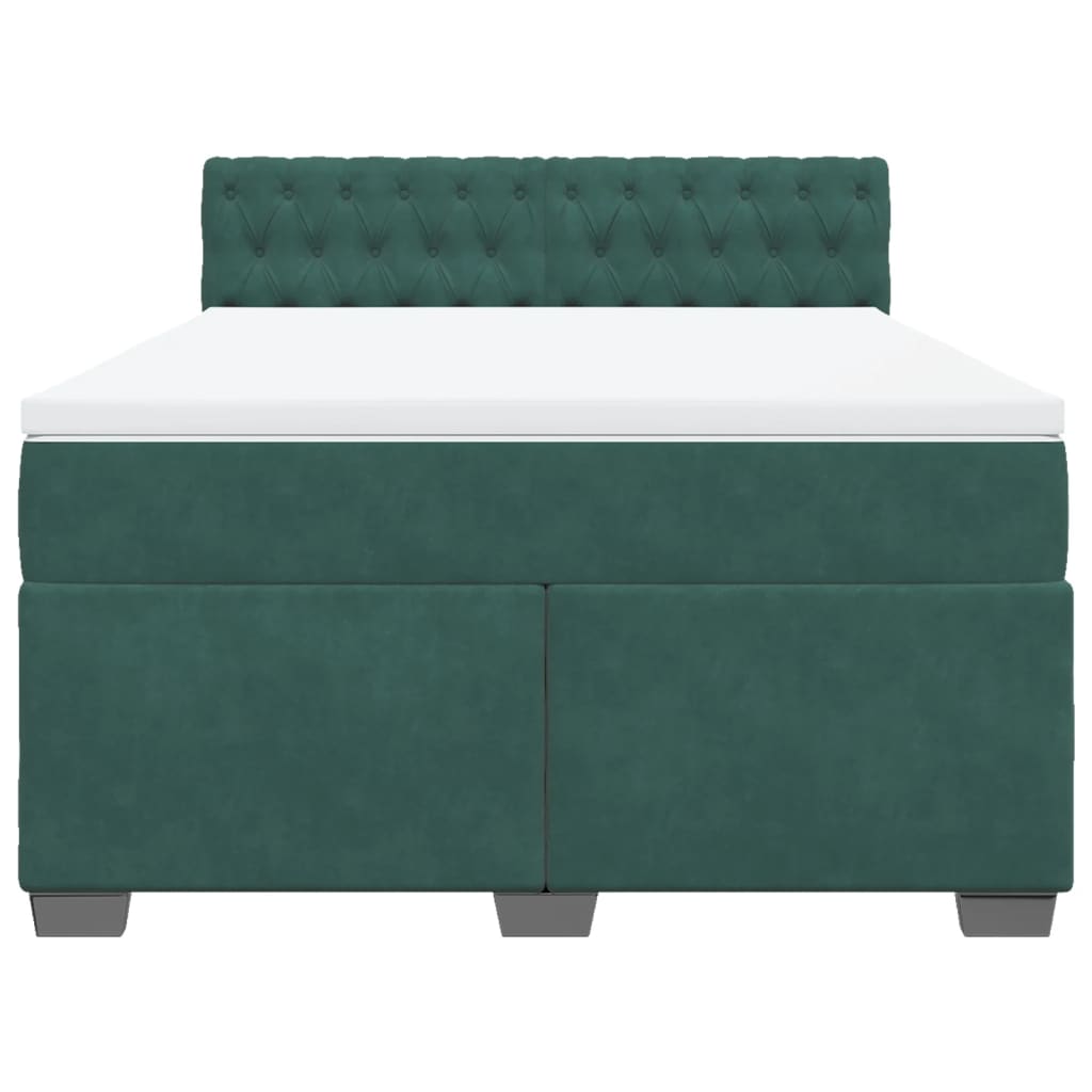 vidaXL Cama box spring con colchón terciopelo verde oscuro 140x200 cm