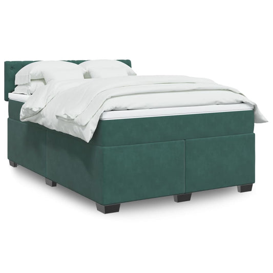 vidaXL Cama box spring con colchón terciopelo verde oscuro 140x200 cm