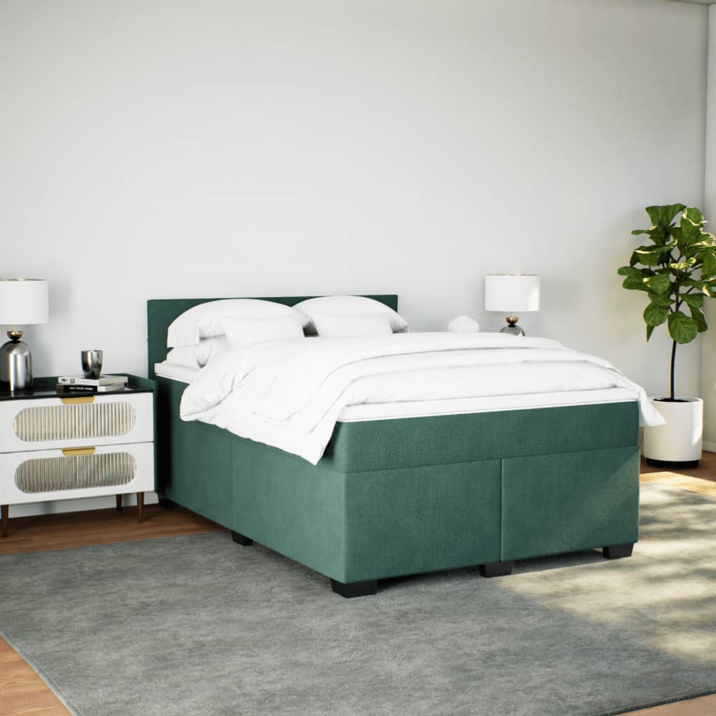 vidaXL Cama box spring con colchón terciopelo verde oscuro 160x200 cm