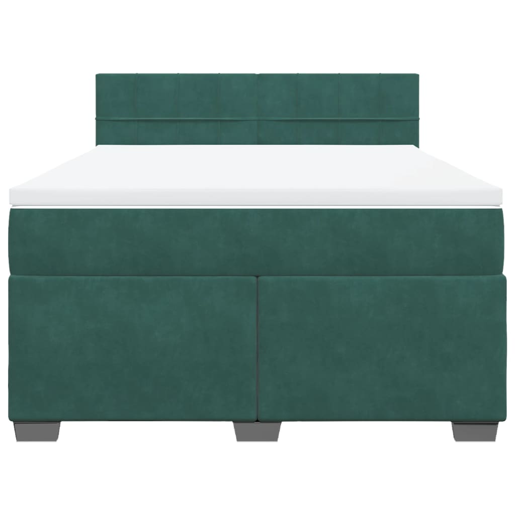 vidaXL Cama box spring con colchón terciopelo verde oscuro 160x200 cm