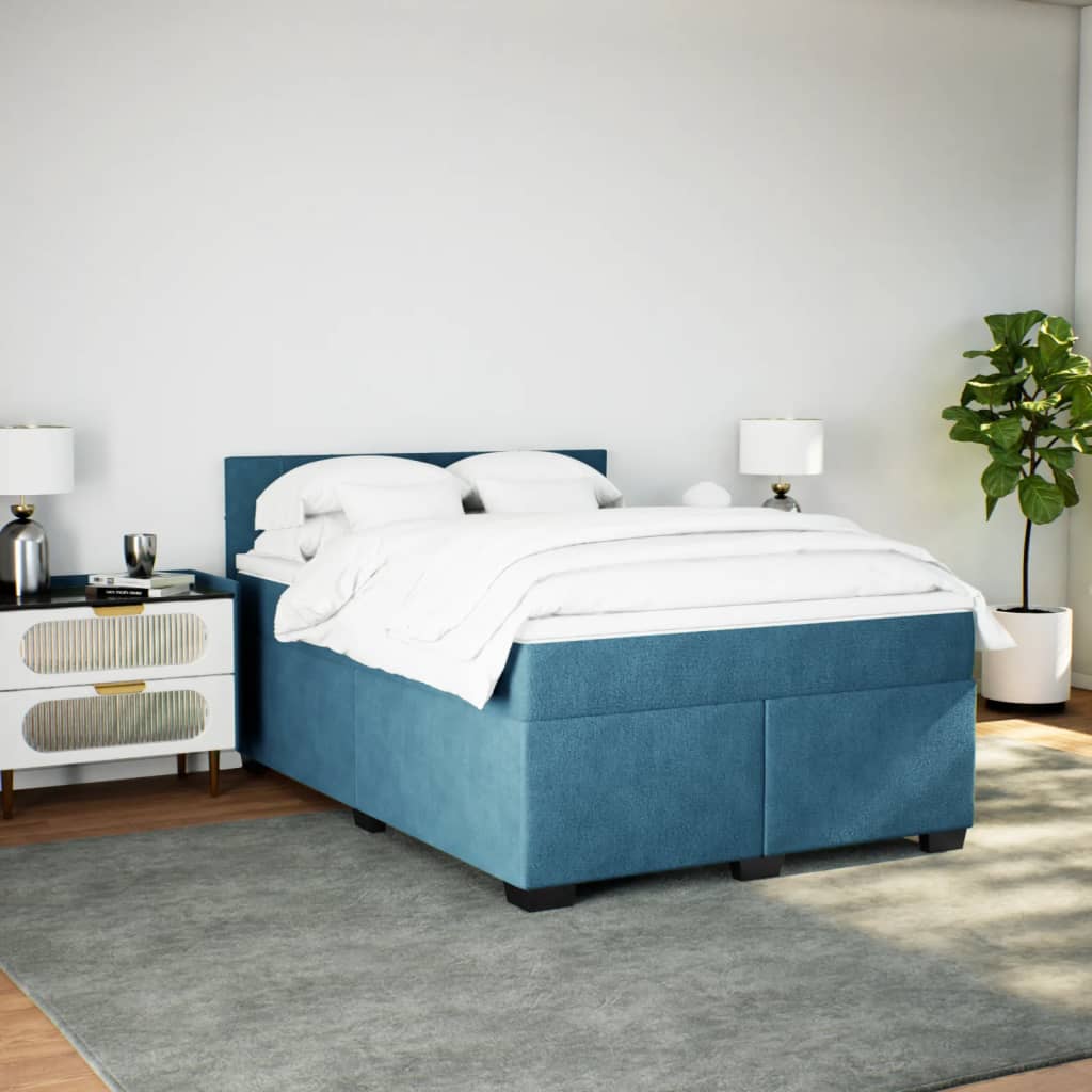 vidaXL Cama box spring con colchón terciopelo azul 160x200 cm