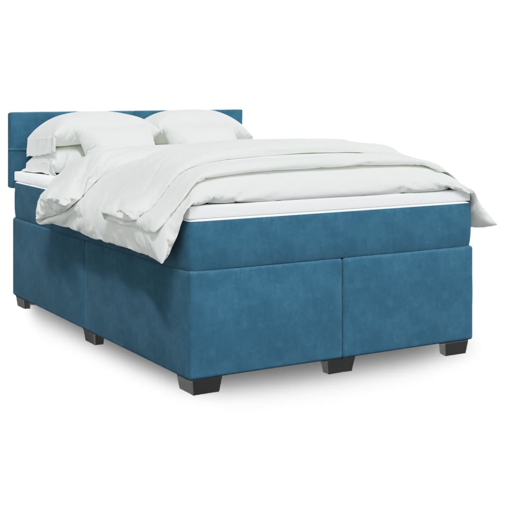 vidaXL Cama box spring con colchón terciopelo azul 160x200 cm