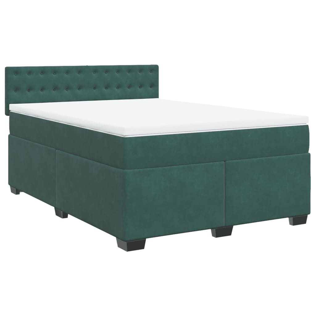 vidaXL Cama box spring con colchón terciopelo verde oscuro 160x200 cm