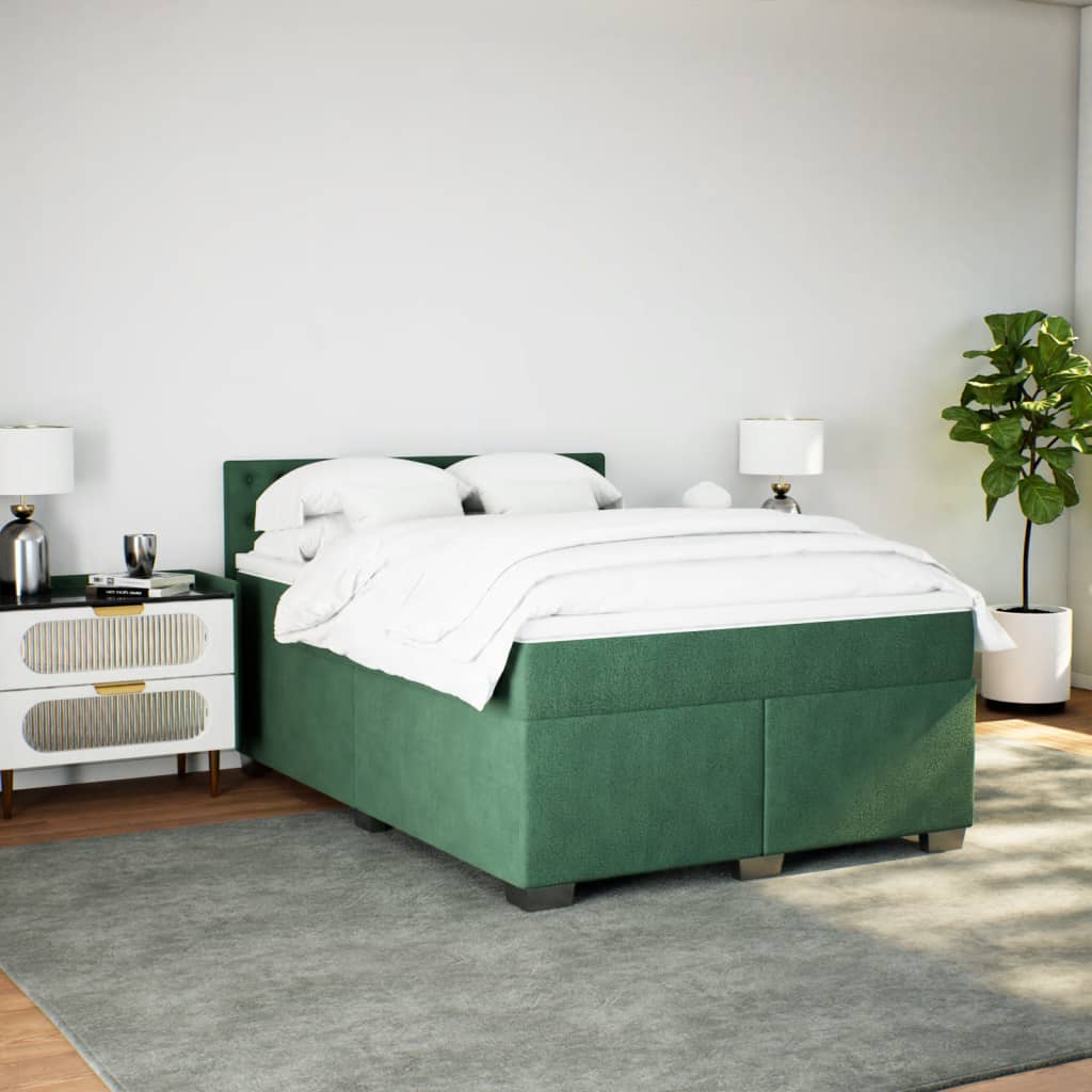 vidaXL Cama box spring con colchón terciopelo verde oscuro 160x200 cm