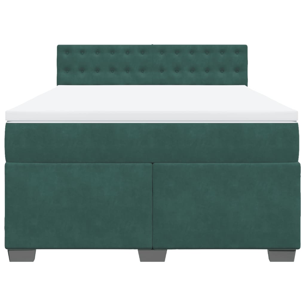 vidaXL Cama box spring con colchón terciopelo verde oscuro 160x200 cm