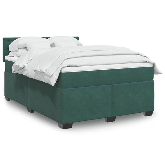 vidaXL Cama box spring con colchón terciopelo verde oscuro 160x200 cm