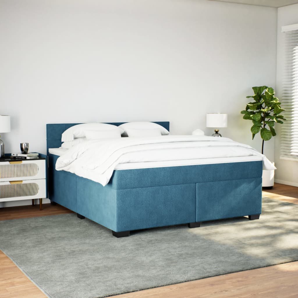 vidaXL Cama box spring con colchón terciopelo azul 180x200 cm