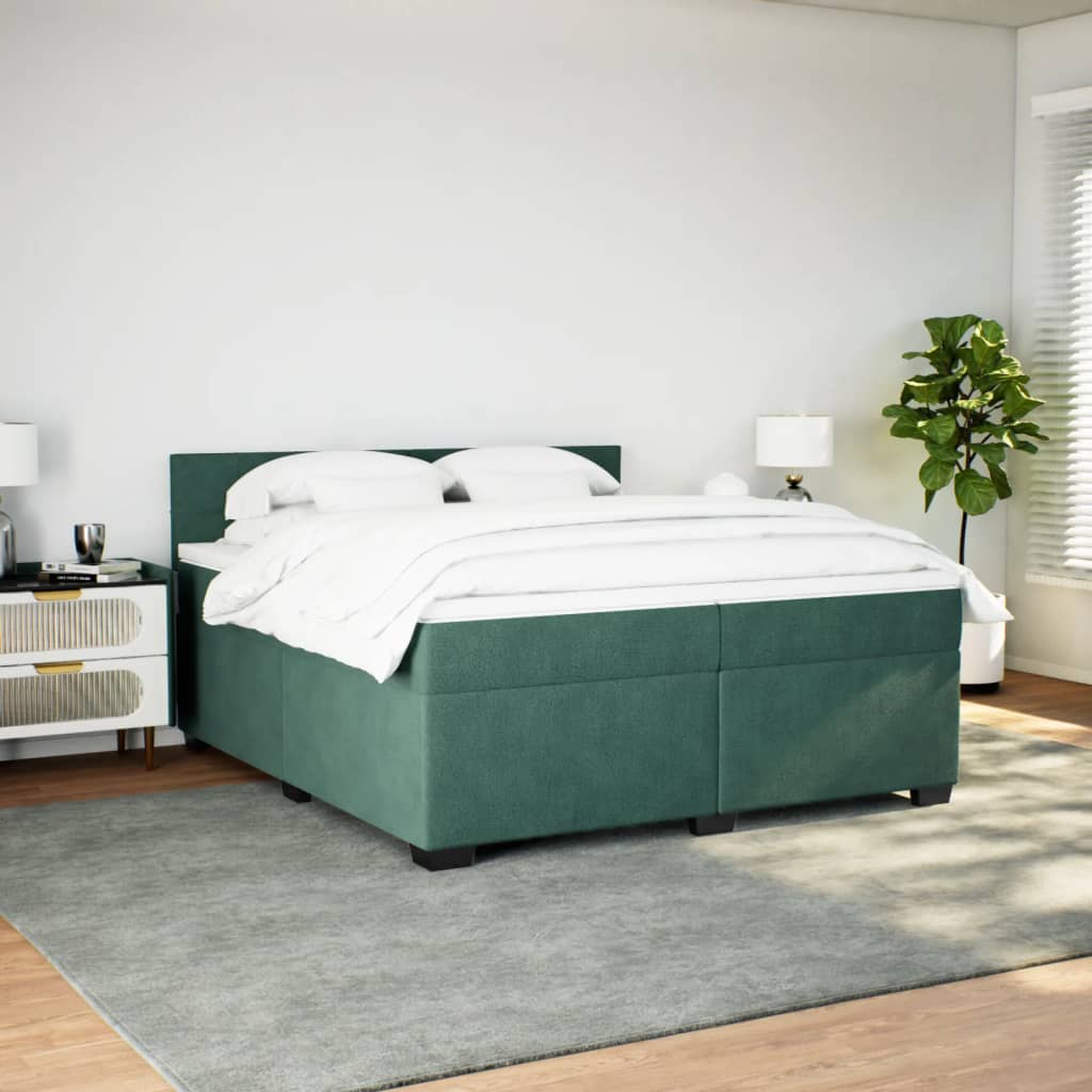 vidaXL Cama box spring con colchón terciopelo verde oscuro 200x200 cm