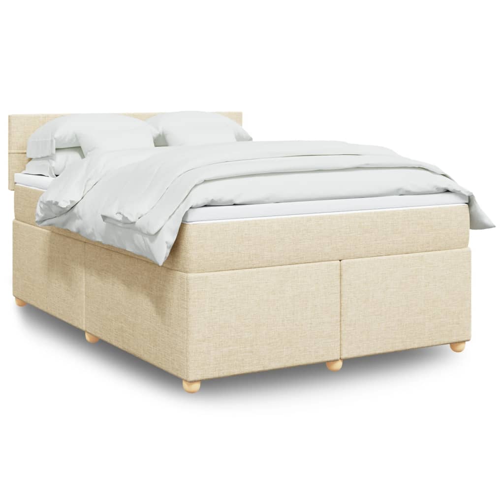 vidaXL Cama box spring con colchón tela color crema 160x200 cm