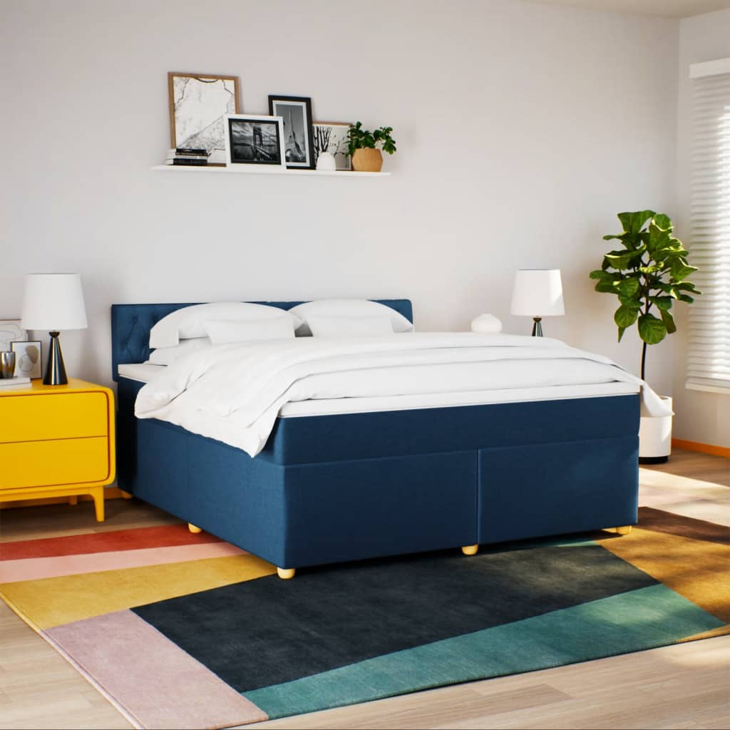 vidaXL Cama box spring con colchón tela azul 180x200 cm