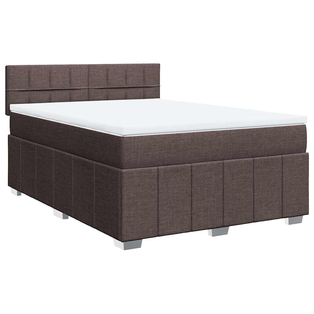 vidaXL Cama box spring con colchón tela marrón oscuro 140x200 cm