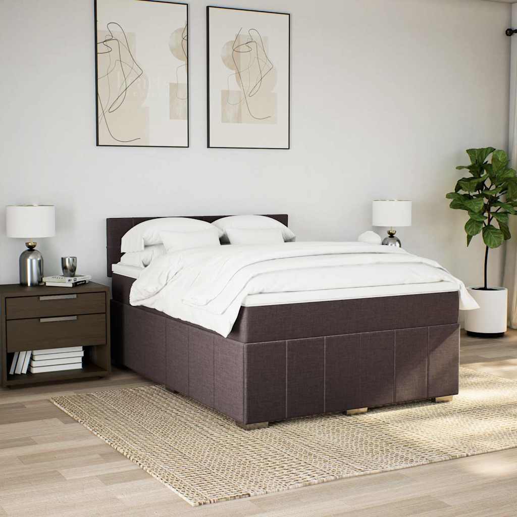 vidaXL Cama box spring con colchón tela marrón oscuro 140x200 cm