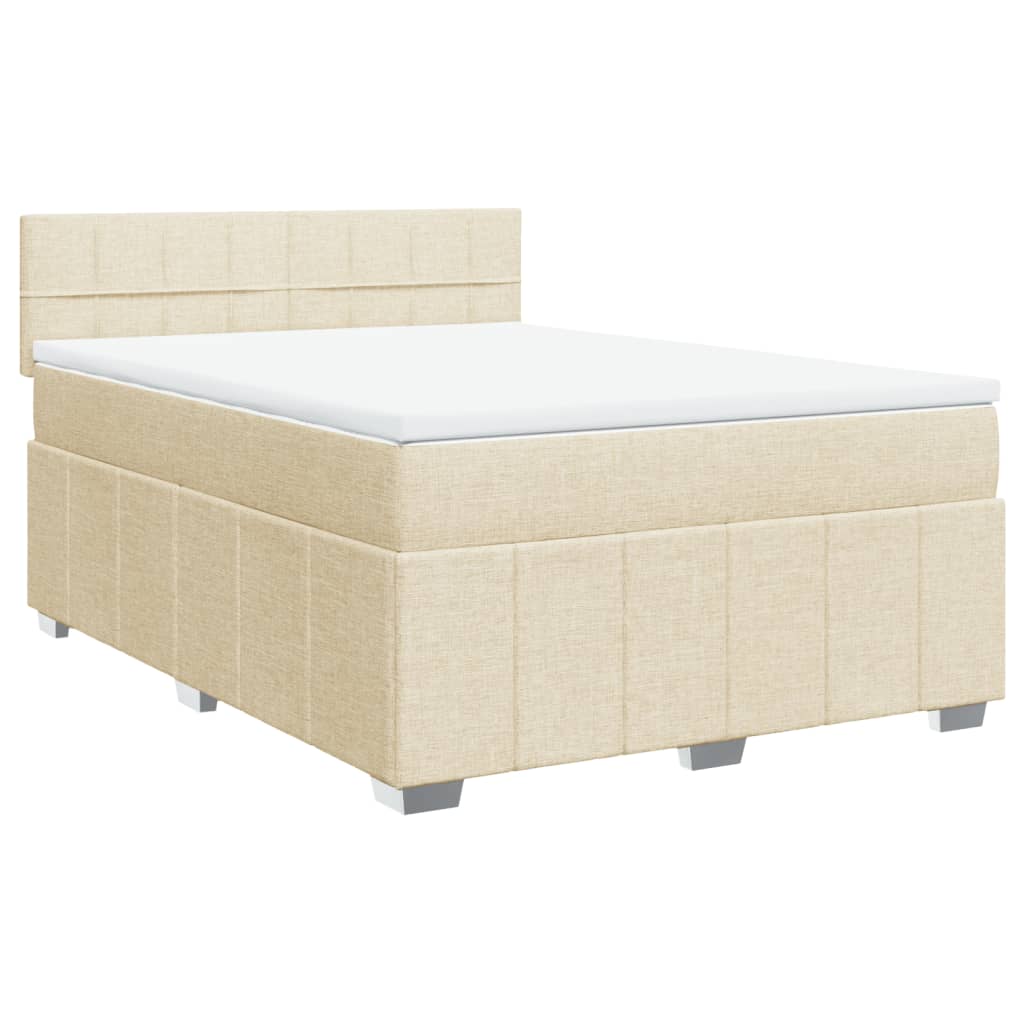 vidaXL Cama box spring con colchón tela color crema 160x200 cm