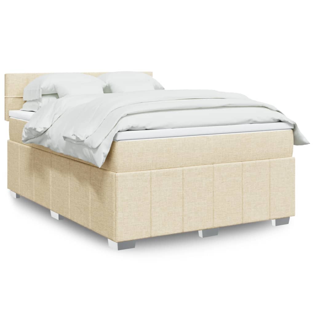 vidaXL Cama box spring con colchón tela color crema 160x200 cm