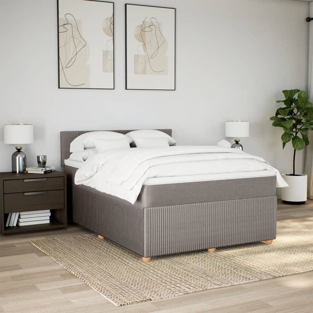 vidaXL Cama box spring con colchón tela gris taupe 140x190 cm