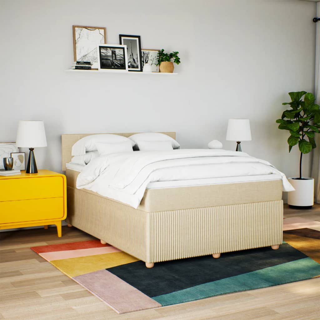 vidaXL Cama box spring con colchón tela color crema 160x200 cm