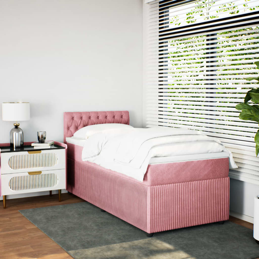 vidaXL Cama box spring con colchón terciopelo rosa 80x200 cm