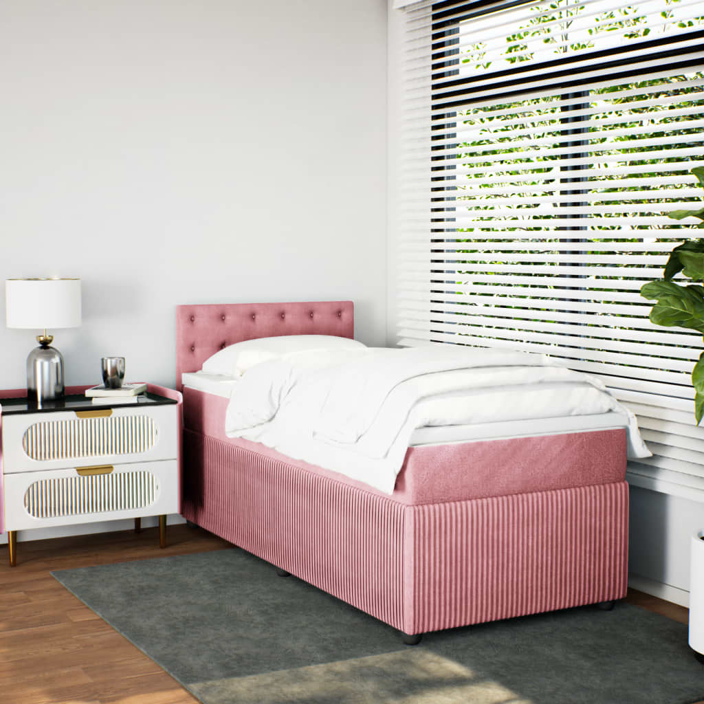 vidaXL Cama box spring con colchón terciopelo rosa 90x190 cm