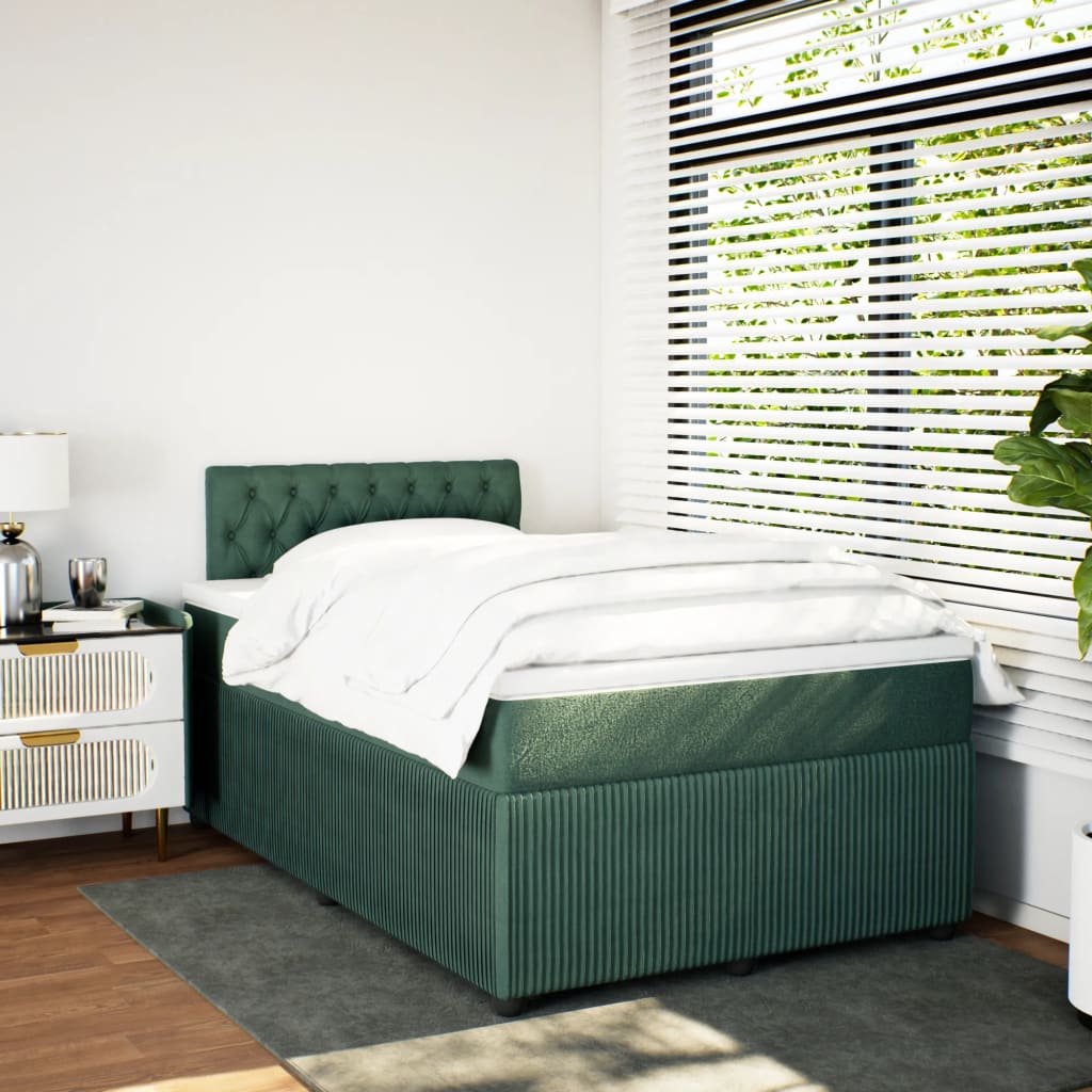 vidaXL Cama box spring con colchón terciopelo verde oscuro 120x200 cm