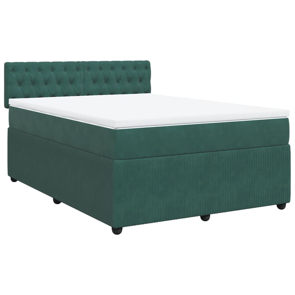 vidaXL Cama box spring con colchón terciopelo verde oscuro 140x200 cm