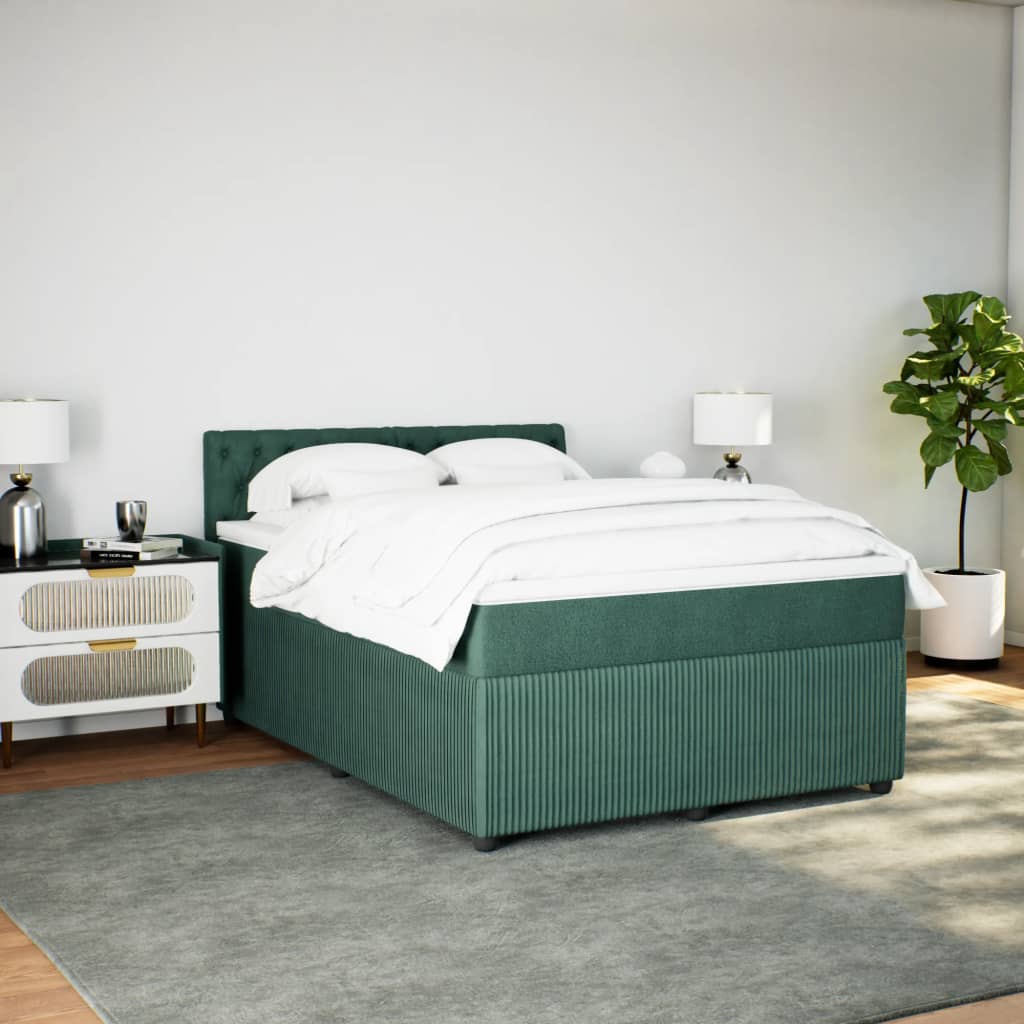 vidaXL Cama box spring con colchón terciopelo verde oscuro 140x200 cm