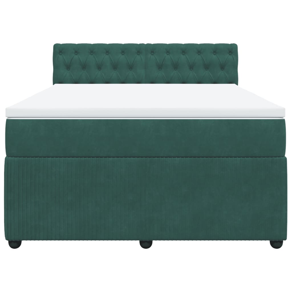 vidaXL Cama box spring con colchón terciopelo verde oscuro 140x200 cm