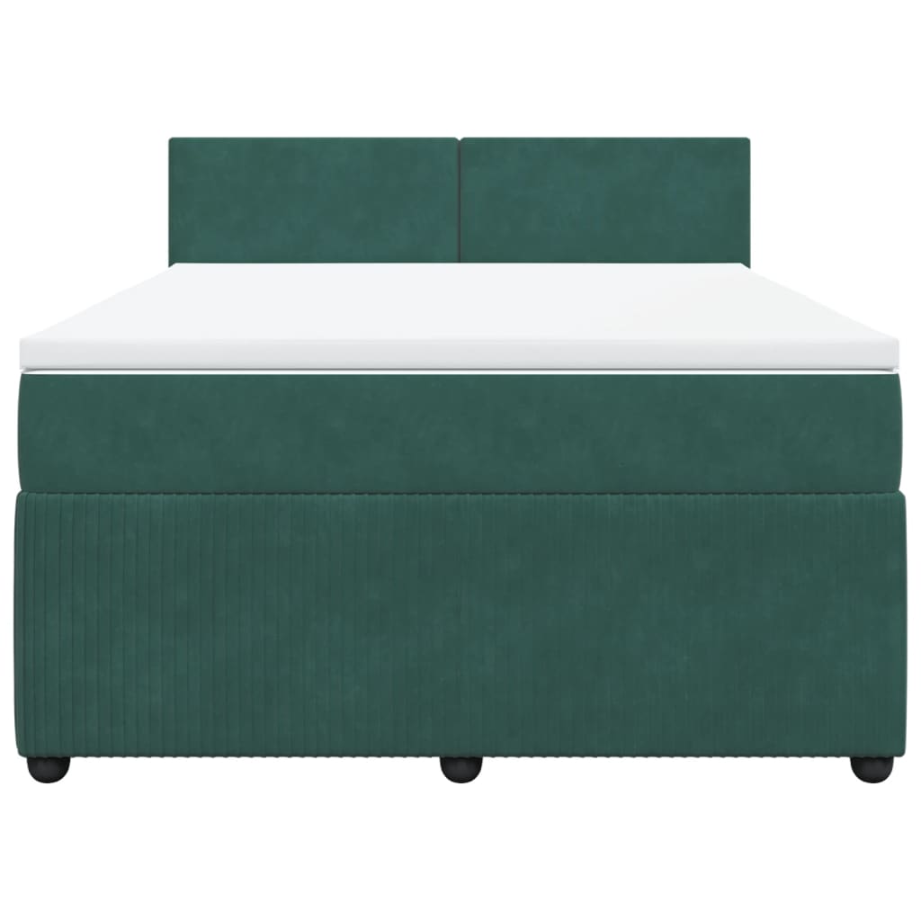 vidaXL Cama box spring con colchón terciopelo verde oscuro 160x200 cm