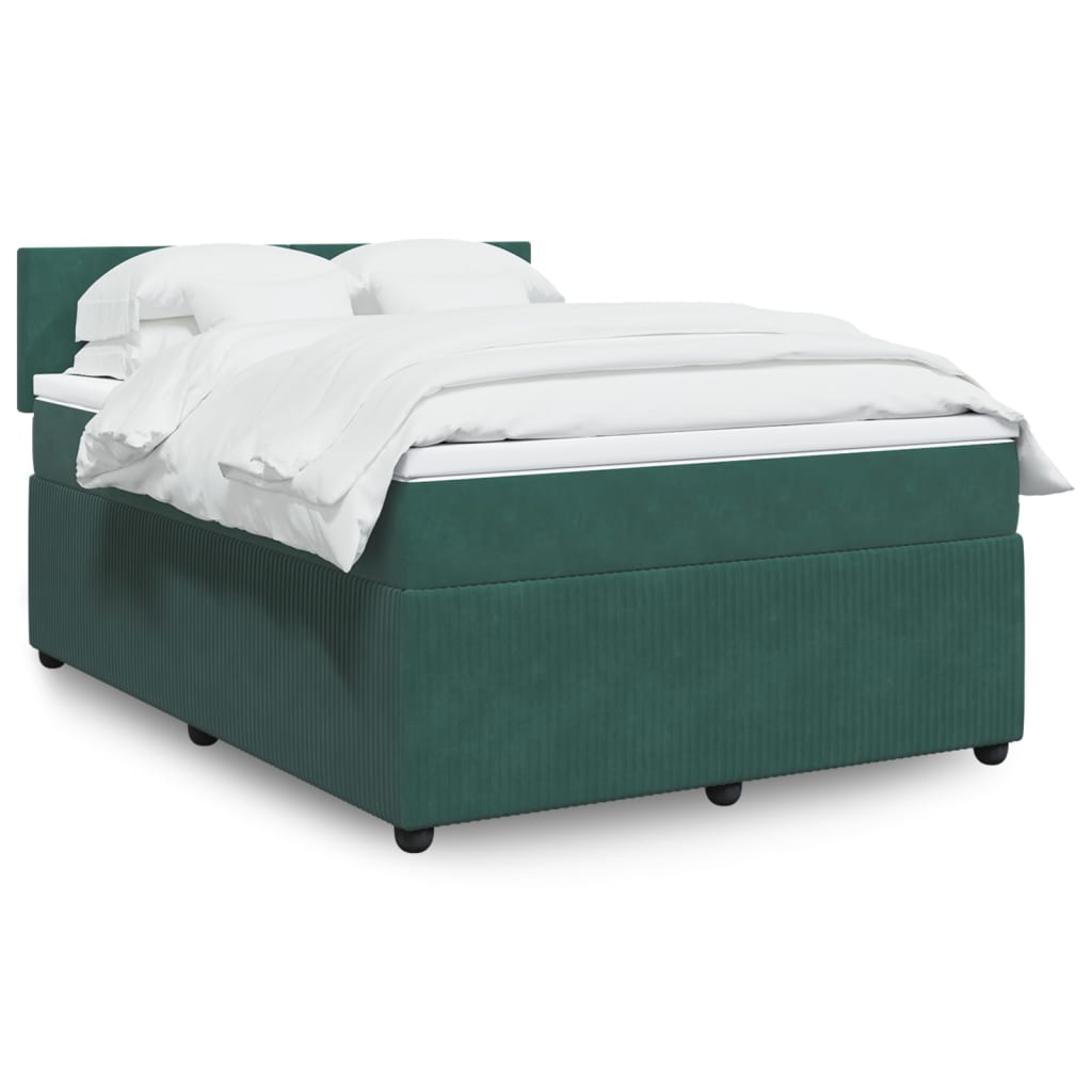 vidaXL Cama box spring con colchón terciopelo verde oscuro 160x200 cm