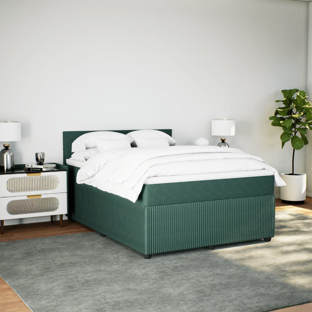 vidaXL Cama box spring con colchón terciopelo verde oscuro 160x200 cm