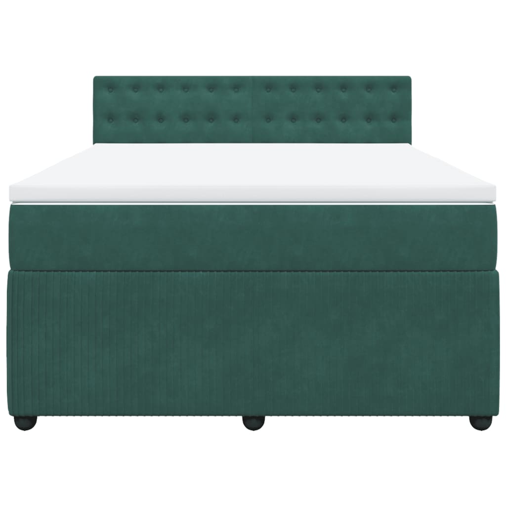 vidaXL Cama box spring con colchón terciopelo verde oscuro 160x200 cm