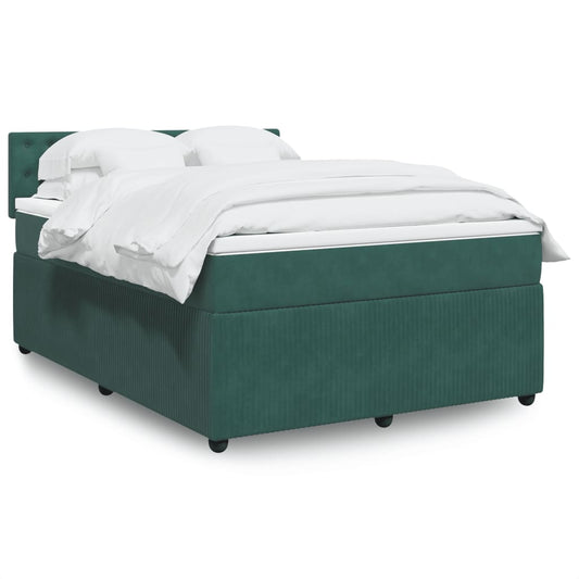 vidaXL Cama box spring con colchón terciopelo verde oscuro 160x200 cm