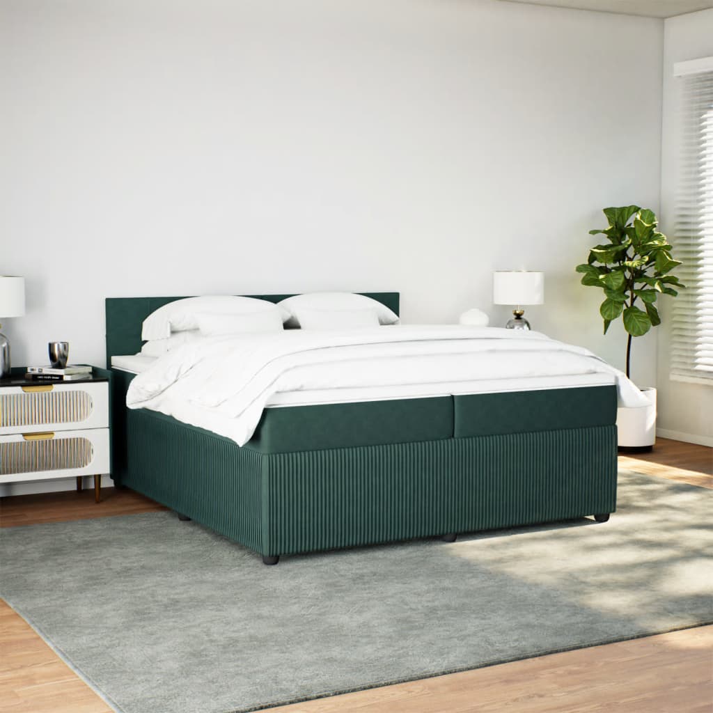 vidaXL Cama box spring con colchón terciopelo verde oscuro 200x200 cm