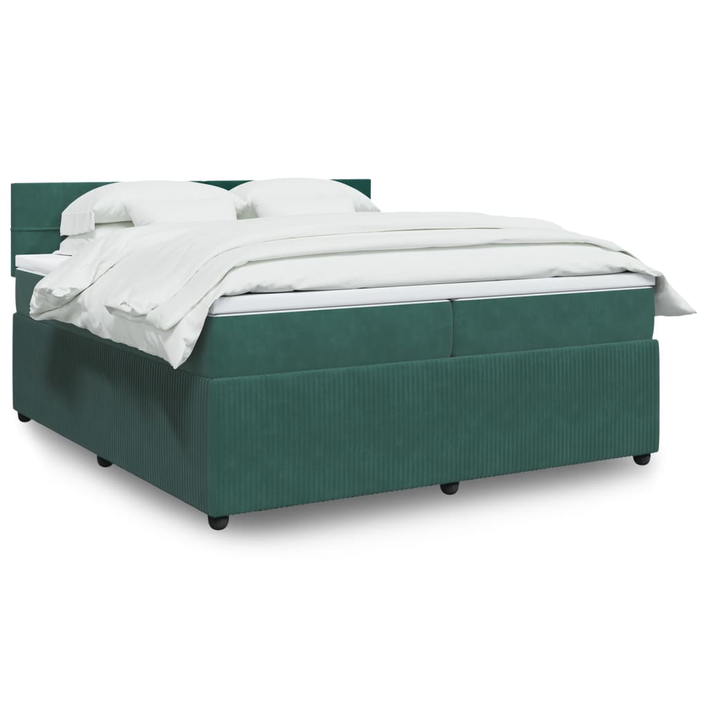 vidaXL Cama box spring con colchón terciopelo verde oscuro 200x200 cm