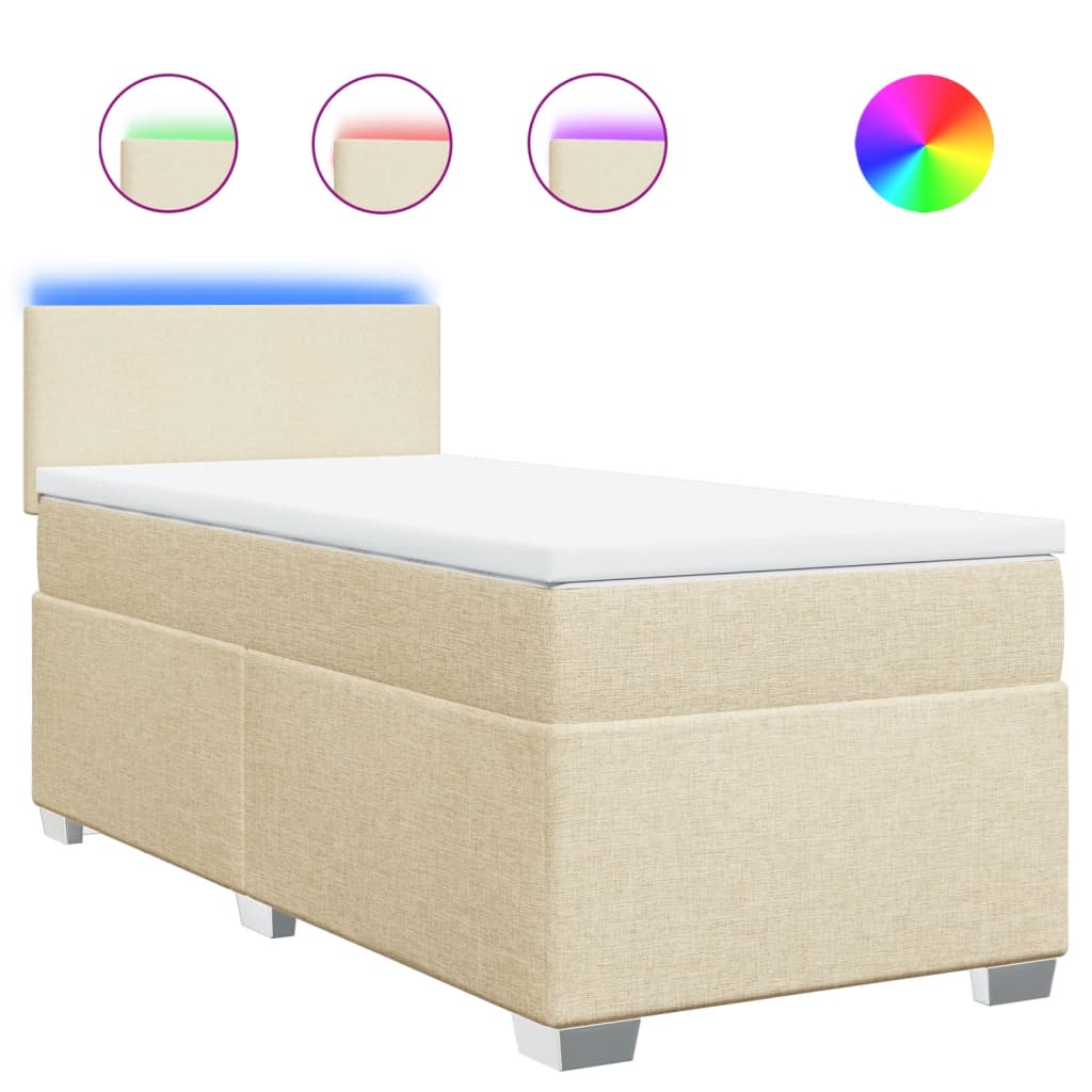 vidaXL Cama box spring con colchón tela color crema 90x200 cm