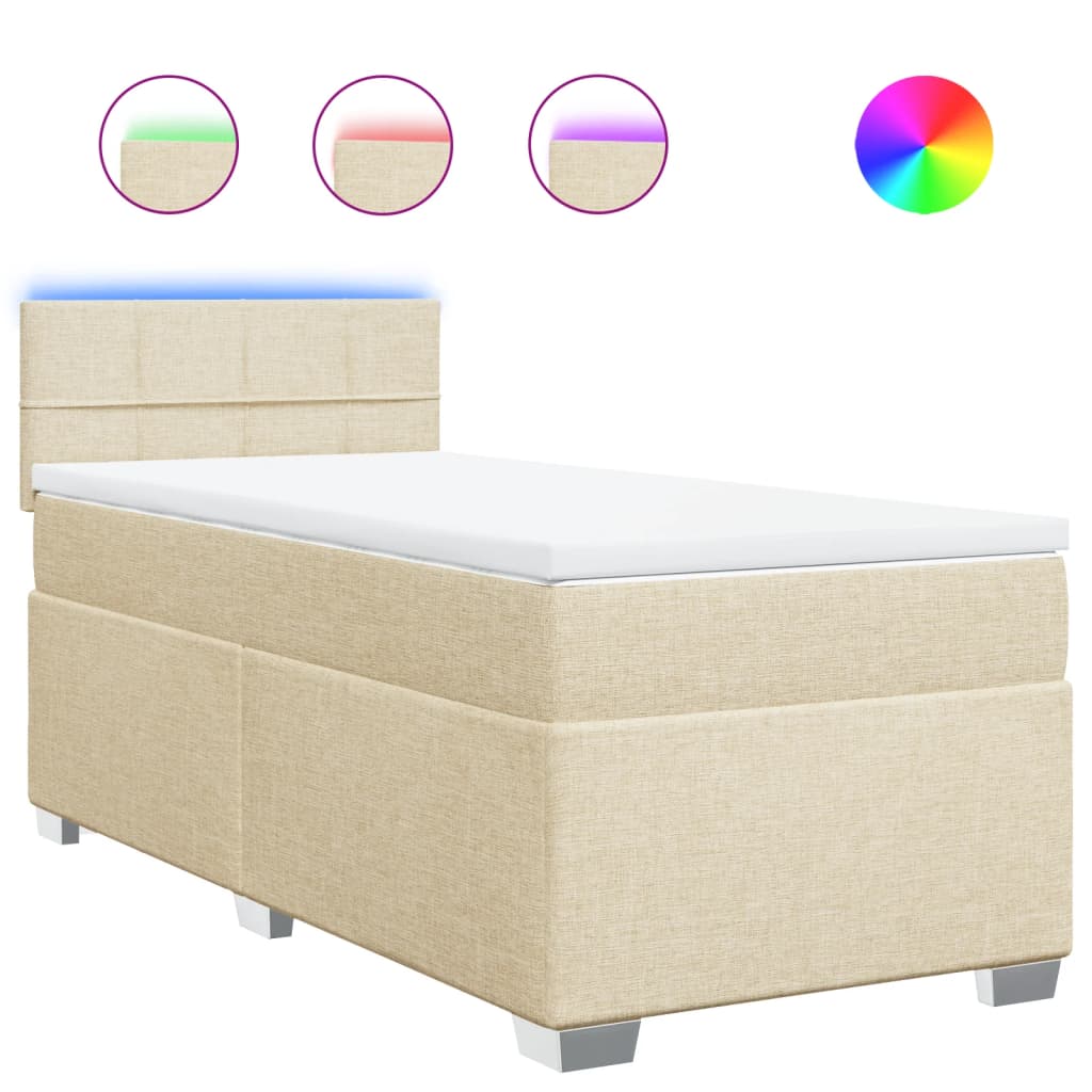 vidaXL Cama box spring con colchón tela color crema 90x200 cm