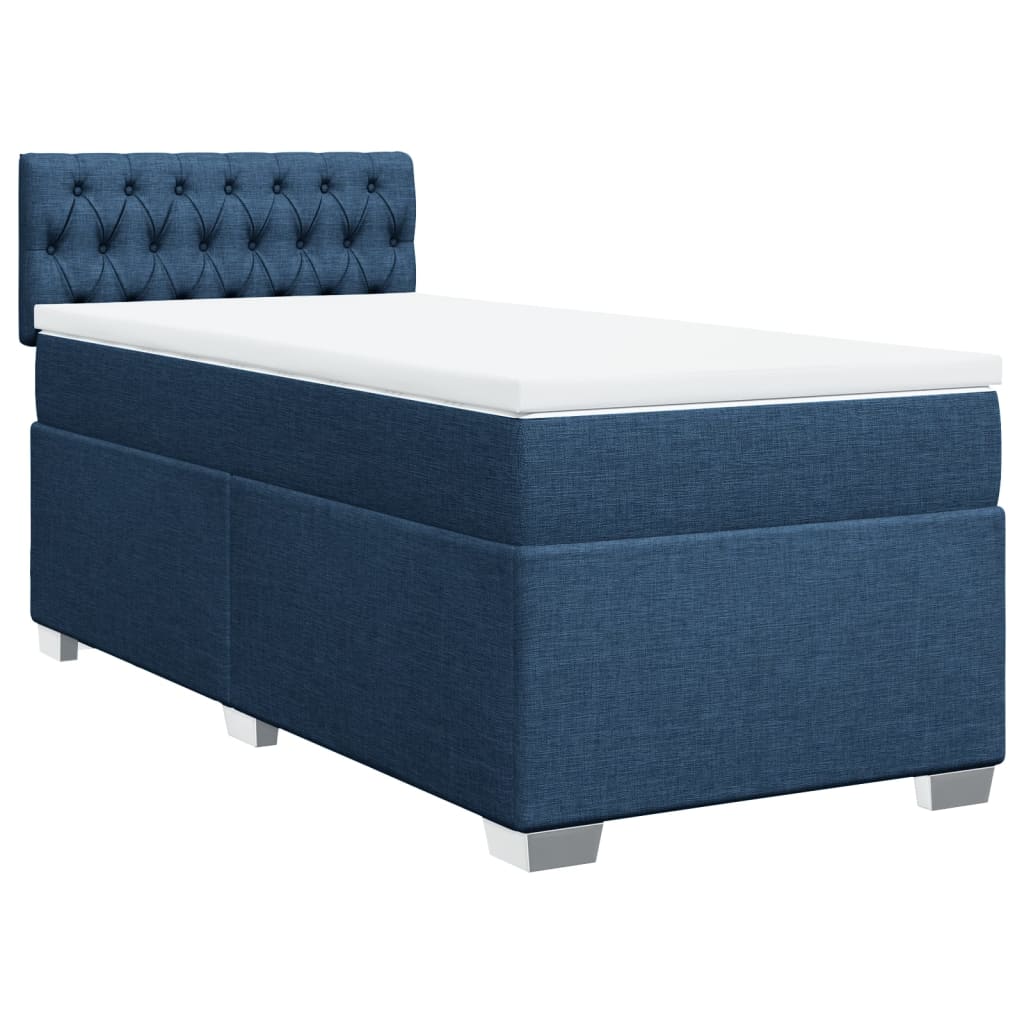 vidaXL Cama box spring con colchón tela azul 90x200 cm