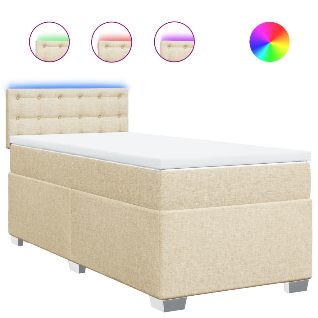 vidaXL Cama box spring con colchón tela color crema 90x200 cm