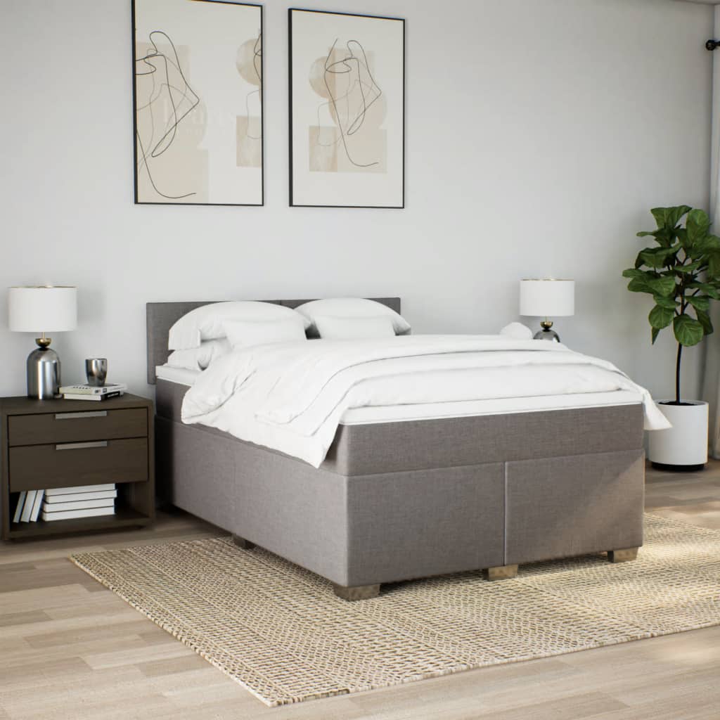 vidaXL Cama box spring con colchón tela gris taupe 140x200 cm