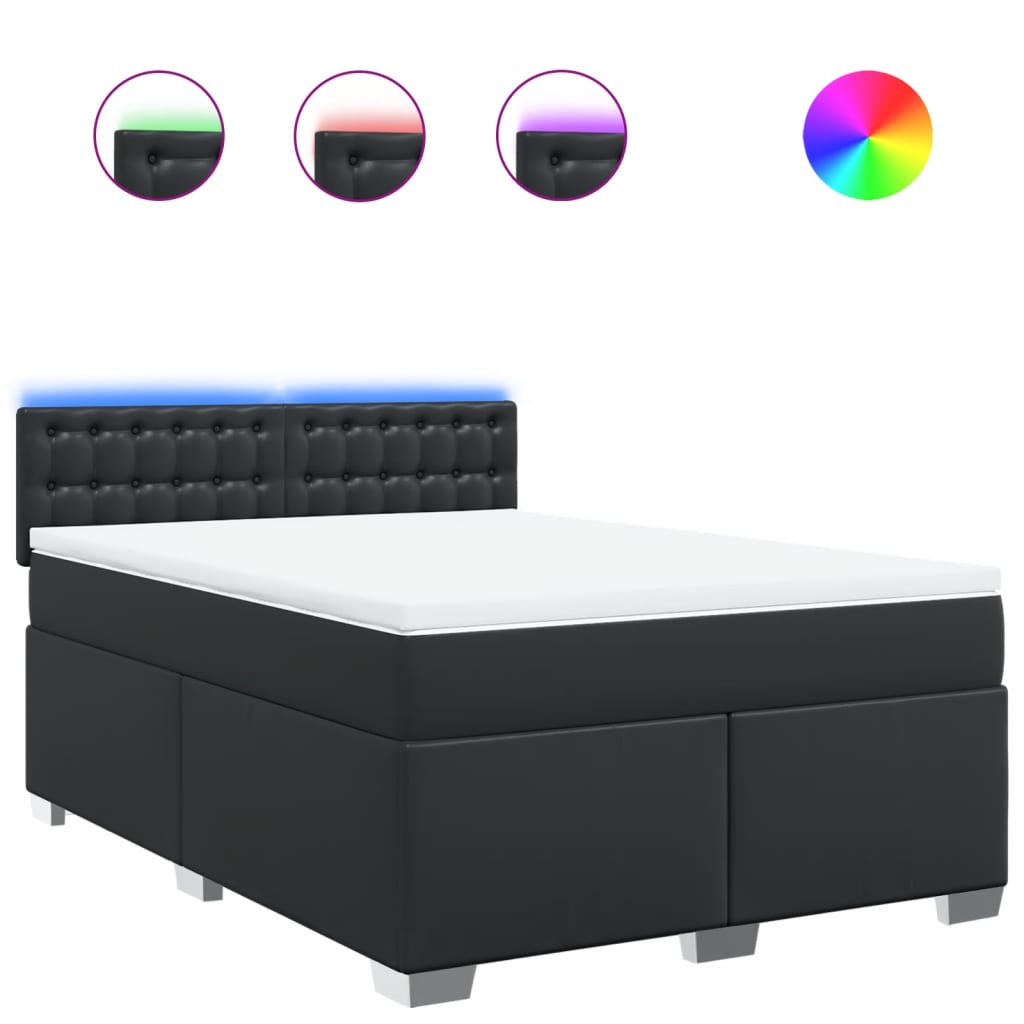 vidaXL Cama box spring con colchón cuero sintético negro 140x190 cm