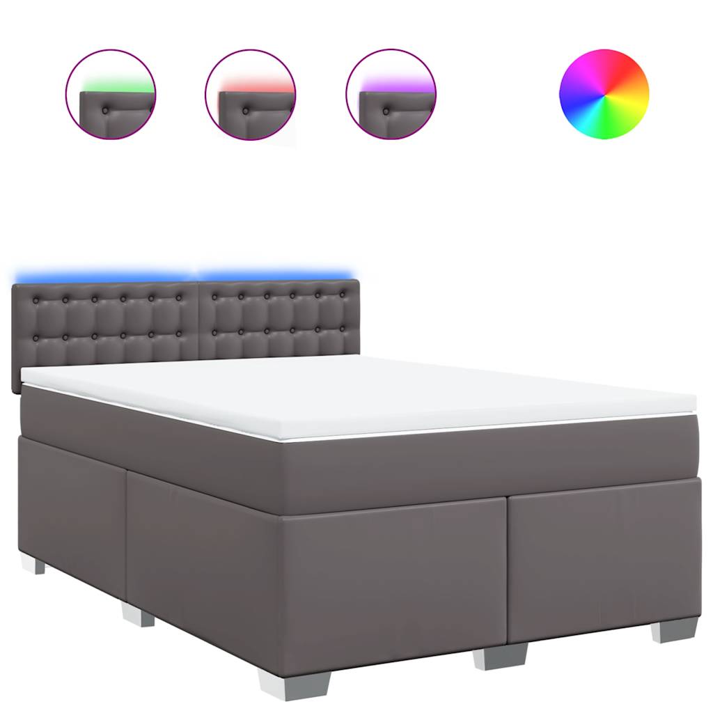 vidaXL Cama box spring con colchón cuero sintético gris 140x190 cm