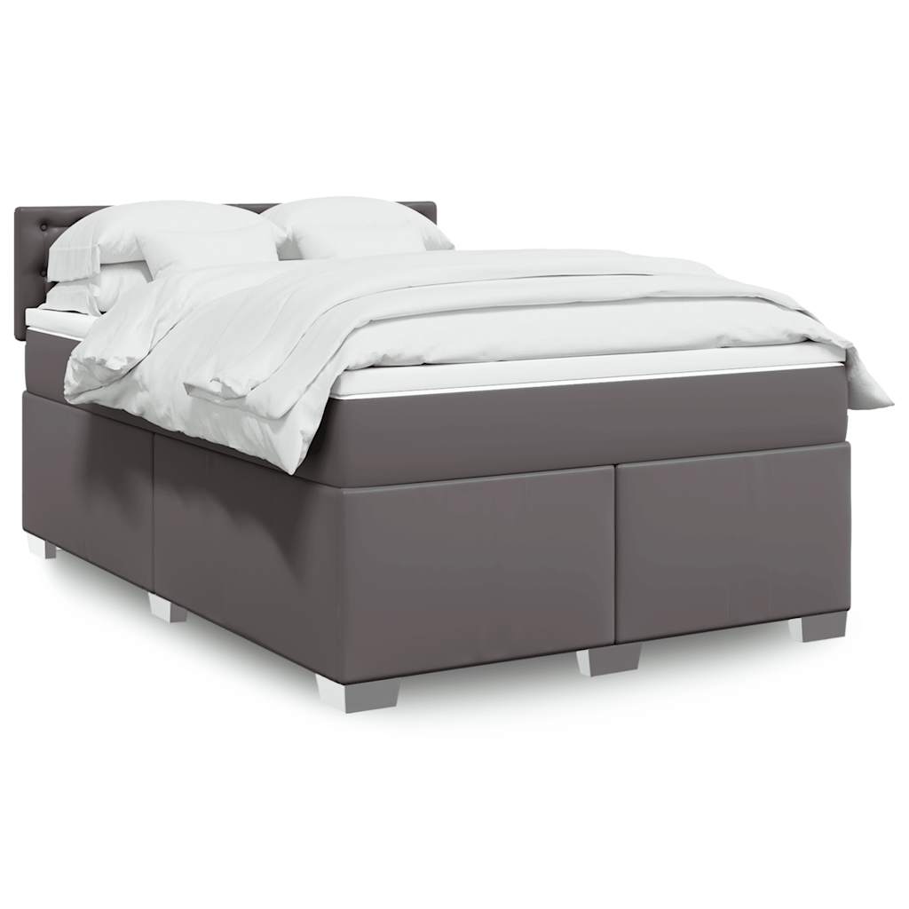 vidaXL Cama box spring con colchón cuero sintético gris 140x190 cm