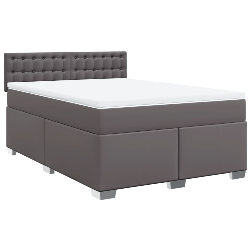 vidaXL Cama box spring con colchón cuero sintético gris 140x200 cm